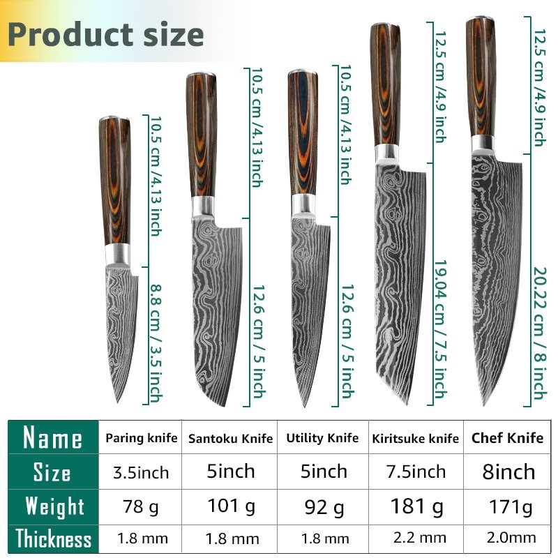 Kitchen knife Chef Knives 8 inch Japanese 7CR17 440C High Carbon Stainless Steel Sanding Laser Pattern Vegetable Santoku Knife - Image 5