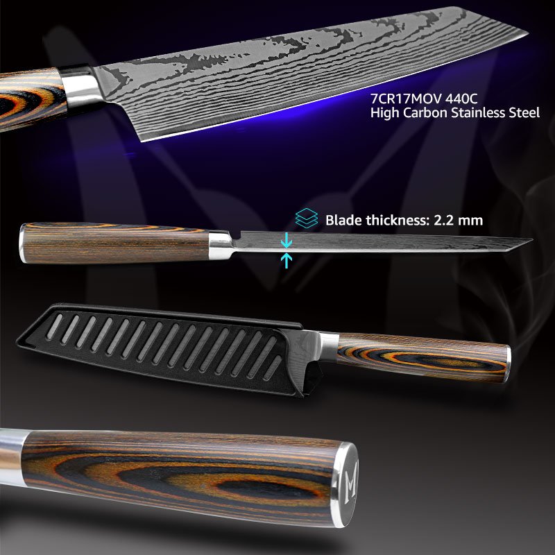 Kitchen knife Chef Knives Japanese 7CR17 440C High Carbon Stainless Steel Imitation Damascus Sanding Laser Knife Dropship - Image 3