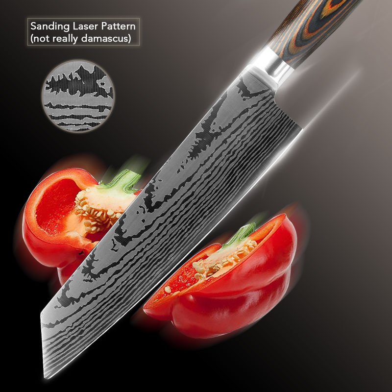 Kitchen knife Chef Knives Japanese 7CR17 440C High Carbon Stainless Steel Imitation Damascus Sanding Laser Knife Dropship - Image 4