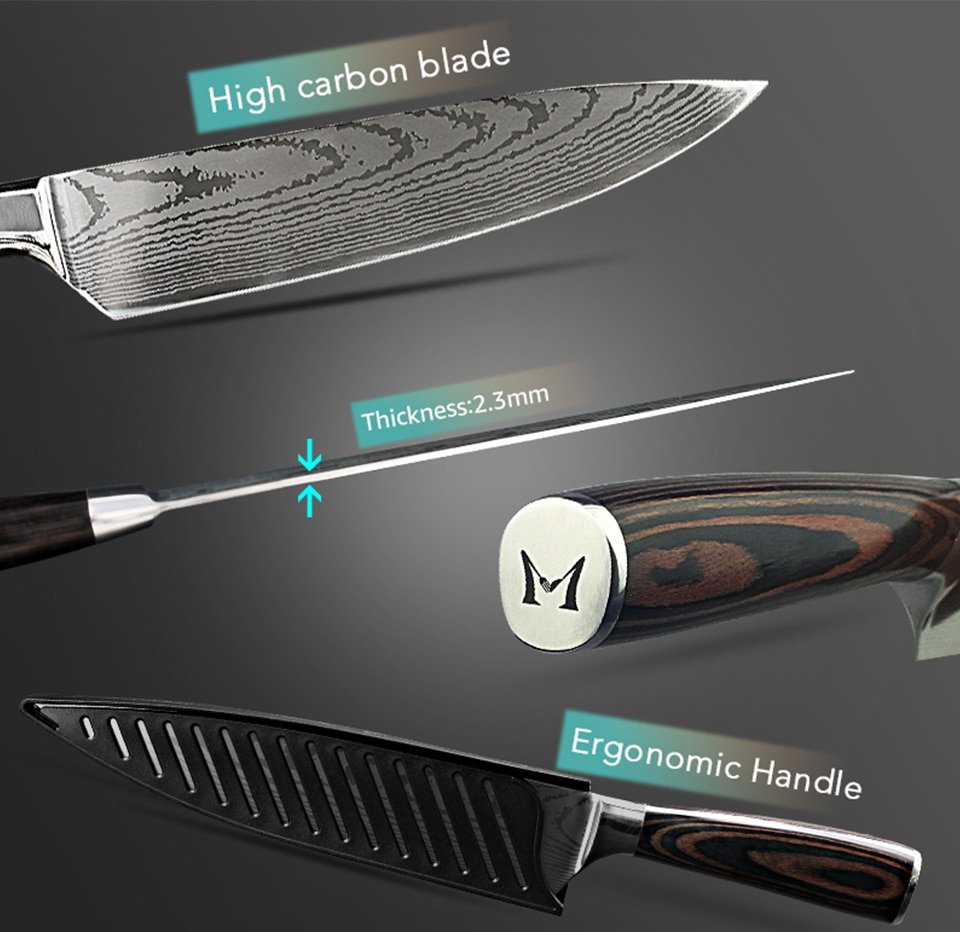 Kitchen knife Chef Knives Japanese 7CR17 440C High Carbon Stainless Steel Imitation Damascus Sanding Laser Knife Dropship - Image 6
