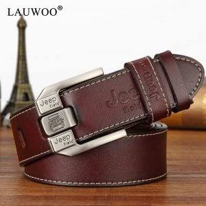 LAUWOO fashion mens casual genuine leather belt High quality cowhide retro buckle belt new design Brown Belts free shipping