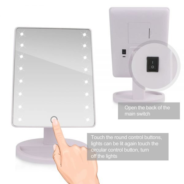 LED Touch Screen Makeup Mirror Professional Vanity Mirror With 16/22 LED Lights Health Beauty Adjustable Countertop 180 Rotating - Image 5