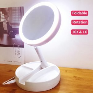 LED lights Mirror Folding 10x Magnification Makeup Mirror Compact Stand Hand Cosmetic Mirror Woman Pocket Mirrors make up vanity