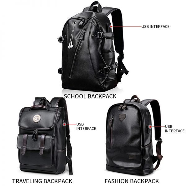 LIELANG Men Backpack External USB Charge Waterproof  Backpack Fashion PU Leather Travel Bag Casual School Bag leather bookbag - Image 3