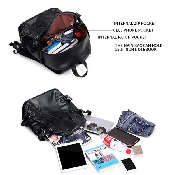 LIELANG Men Backpack External USB Charge Waterproof  Backpack Fashion PU Leather Travel Bag Casual School Bag leather bookbag - Image 4