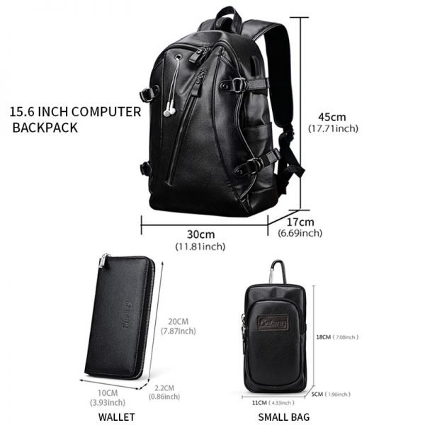 LIELANG Men Backpack External USB Charge Waterproof  Backpack Fashion PU Leather Travel Bag Casual School Bag leather bookbag - Image 5