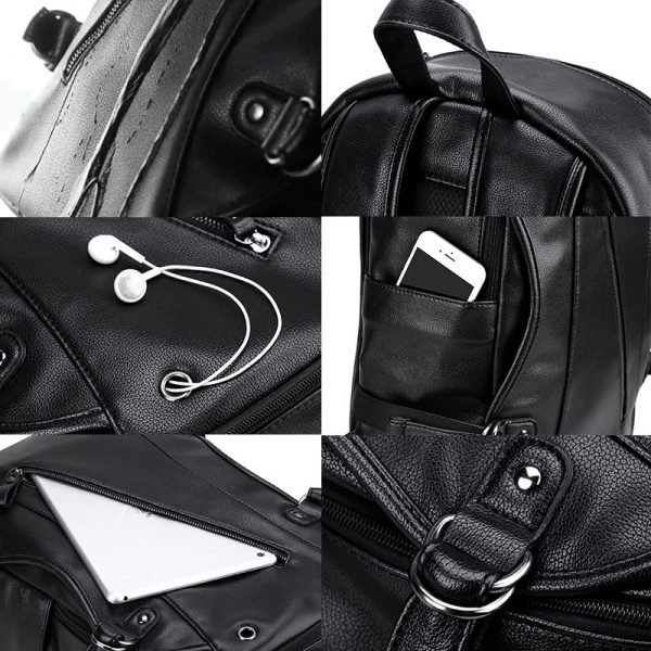 LIELANG Men Backpack External USB Charge Waterproof  Backpack Fashion PU Leather Travel Bag Casual School Bag leather bookbag - Image 6