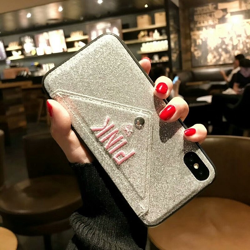 Luxury PINK Brand NEW Glitter Embroidery Leather Fashion Hot Cute Pink Case for iPhone 7 Plus 7+ 8 Plus 6 6s Plus X Phone Secret - Image 4