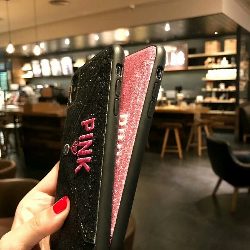 Luxury PINK Brand NEW Glitter Embroidery Leather Fashion Hot Cute Pink Case for iPhone 7 Plus 7+ 8 Plus 6 6s Plus X Phone Secret - Image 6