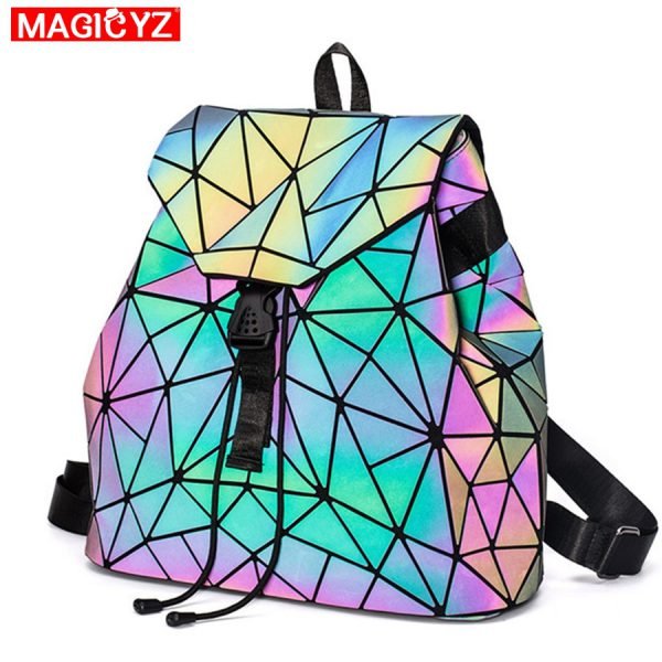 MAGICYZ Women Laser Luminous Backpack School Hologram Geometric Fold Student School Bags For Teenage Girls holographic sac a dos - Image 2