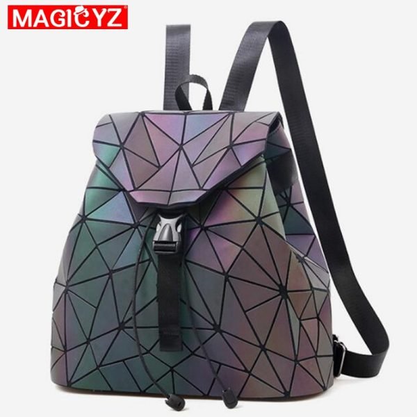 MAGICYZ Women Laser Luminous Backpack School Hologram Geometric Fold Student School Bags For Teenage Girls holographic sac a dos - Image 3