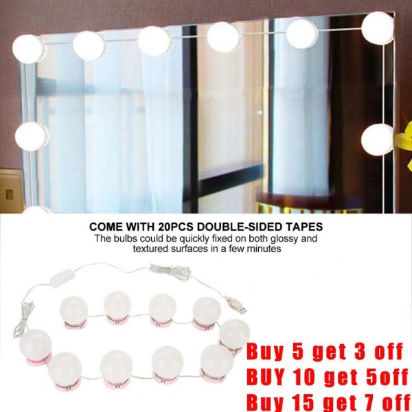 Makeup Mirror Vanity LED Light Bulbs Kit USB Charging Port Cosmetic Lighted Bulb Adjustable Make up Mirrors Brightness lights