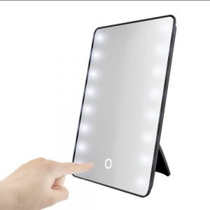 Makeup Mirror with 16 LEDs Cosmetic Mirror with Touch Dimmer Switch Battery Operated Stand for Tabletop Bathroom Bedroom Travel