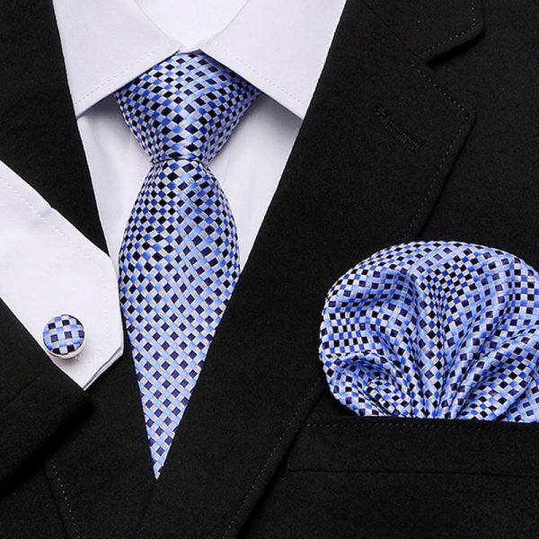 Men`s Tie 100% Silk Red Plaid print Jacquard Woven Tie + Hanky + Cufflinks Sets For Formal Wedding Business Party Free Postage - Image 2