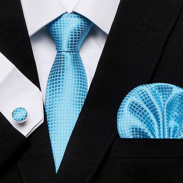 Men`s Tie 100% Silk Red Plaid print Jacquard Woven Tie + Hanky + Cufflinks Sets For Formal Wedding Business Party Free Postage - Image 3