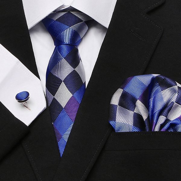 Men`s Tie 100% Silk Red Plaid print Jacquard Woven Tie + Hanky + Cufflinks Sets For Formal Wedding Business Party Free Postage - Image 6