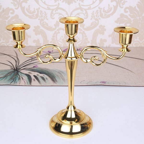 Metal Gold/Bronze Plated Candle Holder Retro 3-Arms Candelabra For Wedding Prop Candlelight Dinner Hotel Home Decoration - Image 3