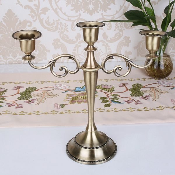 Metal Gold/Bronze Plated Candle Holder Retro 3-Arms Candelabra For Wedding Prop Candlelight Dinner Hotel Home Decoration