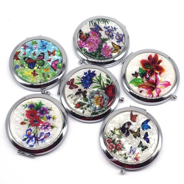 Mini Makeup Compact Pocket Mirror Flower Butterfly Bamboo Metal Portable Two-side Folding Makeup Mirror Vintage Cosmetic Mirrors - Image 6
