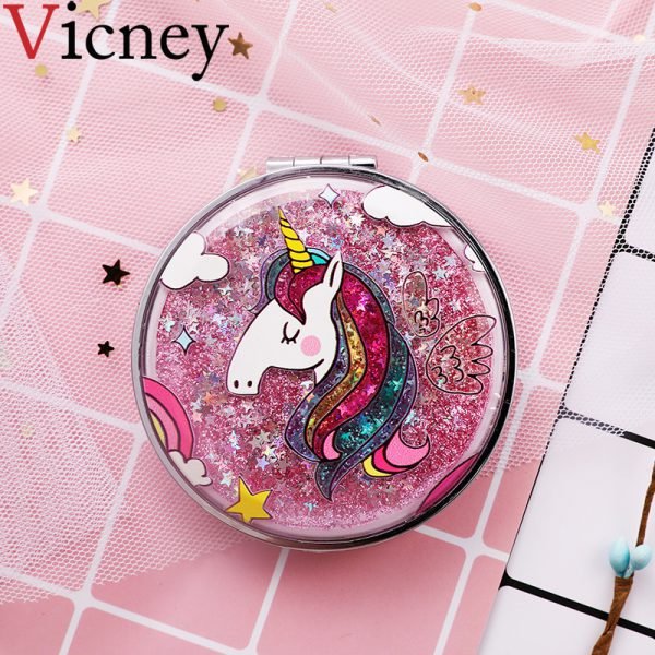 Mini Makeup Mirror Compact Pocket Mirror Portable Double-Sided Folding Cosmetic Mirror Female Gifts With flowing sparkling sand - Image 4