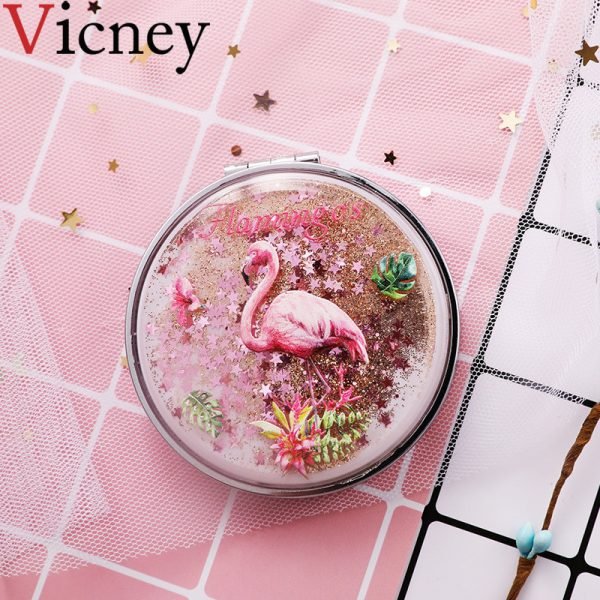 Mini Makeup Mirror Compact Pocket Mirror Portable Double-Sided Folding Cosmetic Mirror Female Gifts With flowing sparkling sand - Image 6