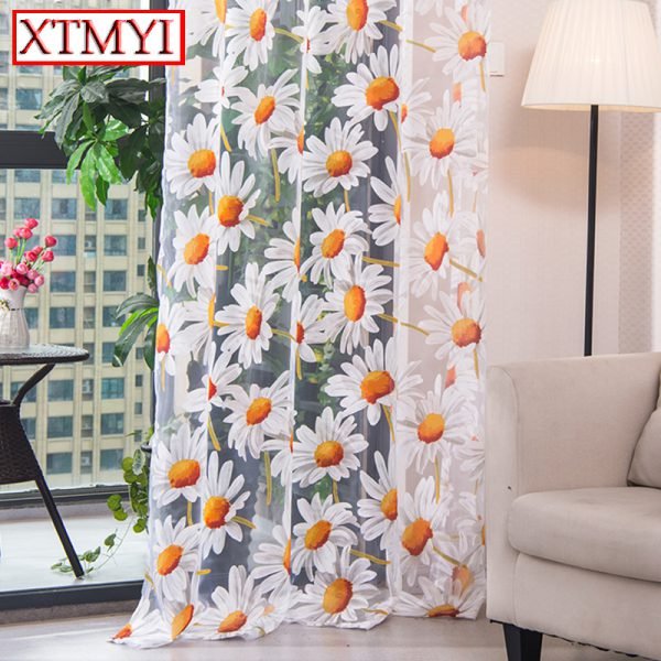 Modern tulle curtains for living room bedroom kitchen curtains yellow floral Window Treatment Curtain Panel Drape