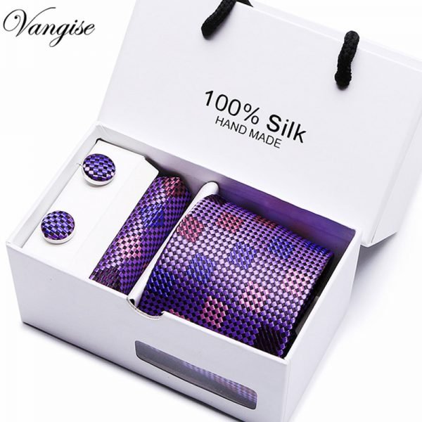 New Plaid  men ties set  Extra Long Size 145cm*8cm Necktie navy blue Paisley Silk Jacquard Woven Neck Tie Suit Wedding Party - Image 5