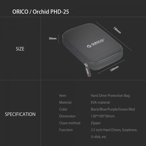 ORICO PHD-25 2.5 Inch HDD Protection Bag box for External Hard Drive Storage Protection case for HDD SSD Black/Blue/Green/PurPle - Image 6