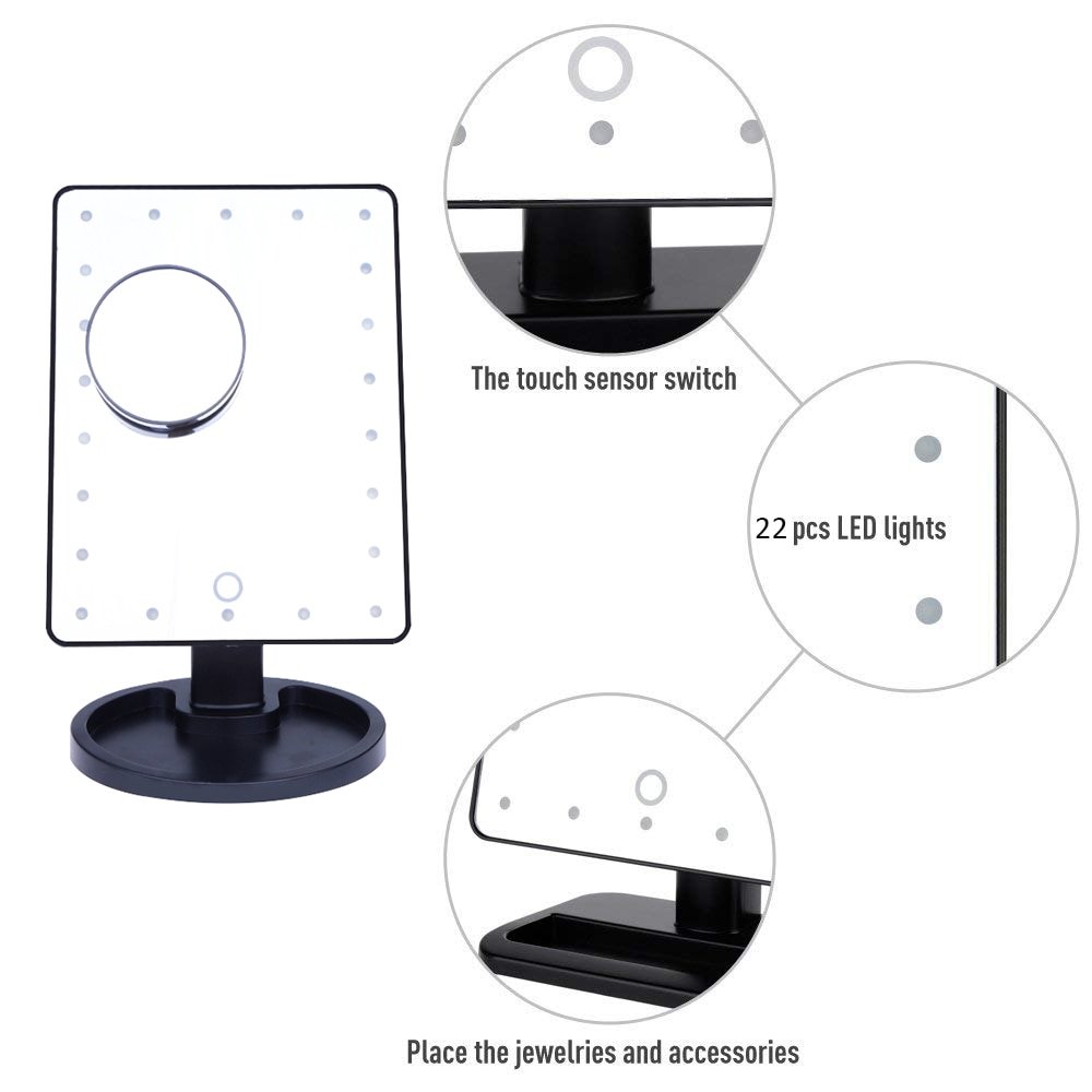 OSHIONER Dimmable LED Make Up Mirror 16/22 Light Bulbs Illuminated Vanity Cosmetic Beauty Mirror with 10x Magnifying Mirror - Image 2