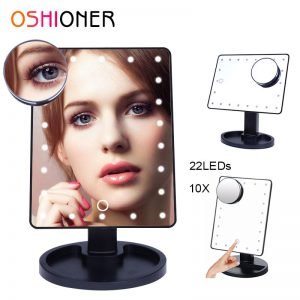 OSHIONER Dimmable LED Make Up Mirror 16/22 Light Bulbs Illuminated Vanity Cosmetic Beauty Mirror with 10x Magnifying Mirror