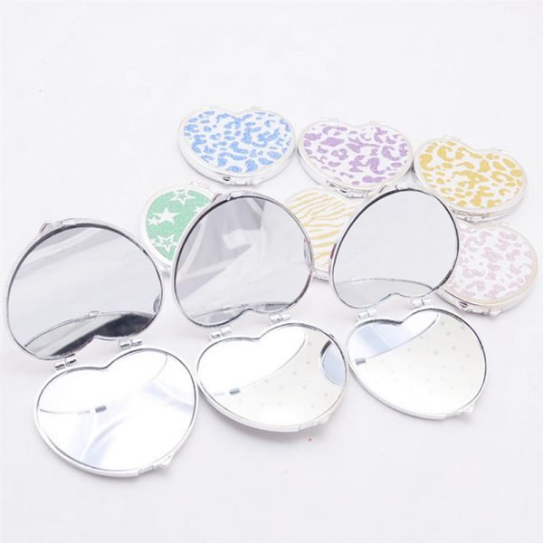 Pocket Mirror Portable Heart Shaped Folding Double-sided Mirror Steel Makeup Mirrors Small Purse Mirror for Women Girls Ladies