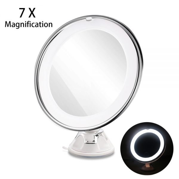 RUIMIO 7X Magnifying Makeup Mirror Cosmetic LED Locking Suction Cup Bright Diffused Light 360 Degree Rotating Cosmetic Makeup