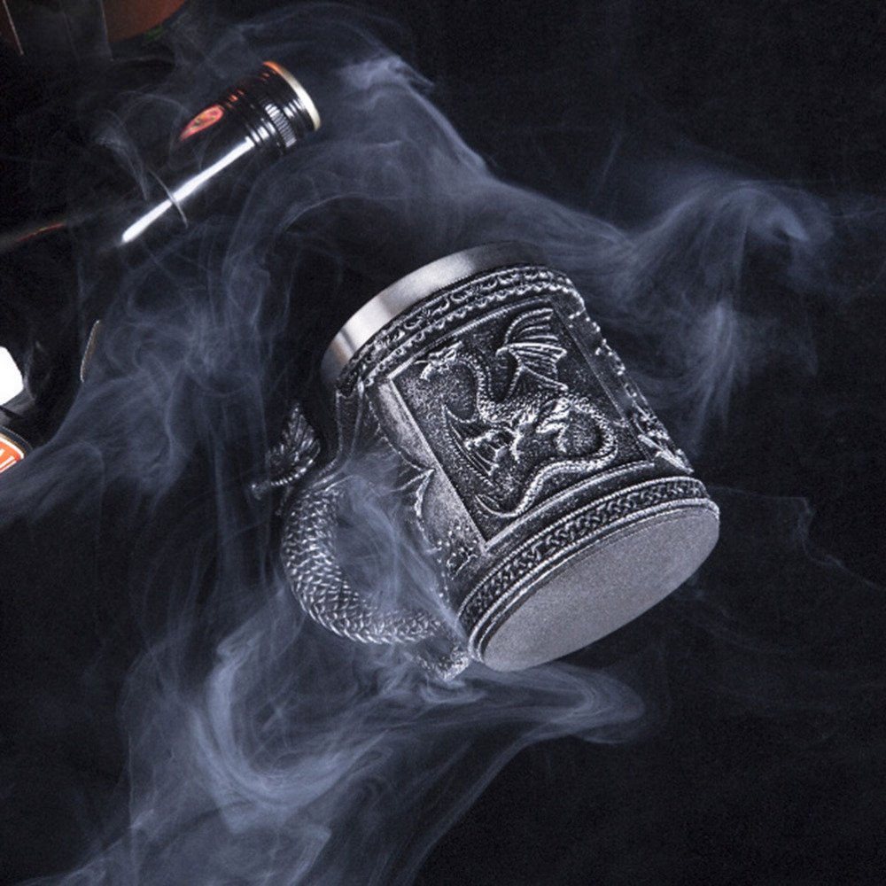 Retro Dragon Resin Stainless Steel Beer Mug Skull Knight Tankard Halloween Coffee Cup Creative Viking Tea Mug Pub Bar Decoration - Image 6