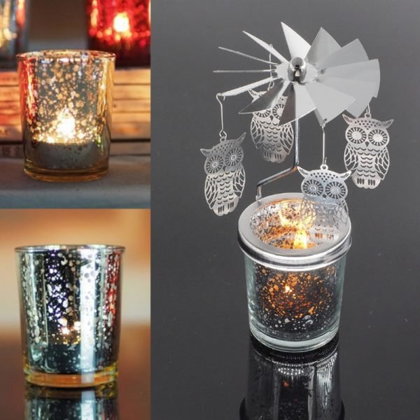 Romantic Rotary Spinning Tealight Candle Metal Tea Light Holder Carousel Home Decoration