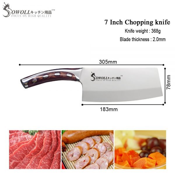 SOWOLL Brand 4cr14mov Stainless Steel Kitchen Knives 7 inch Chopping Kitchen Knife Resin Fibre Handle Cleaver Cooking Accessorie - Image 2