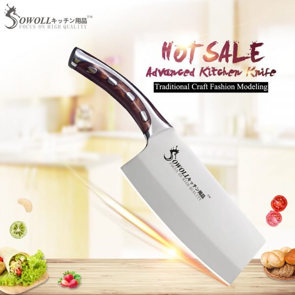 SOWOLL Brand 4cr14mov Stainless Steel Kitchen Knives 7 inch Chopping Kitchen Knife Resin Fibre Handle Cleaver Cooking Accessorie
