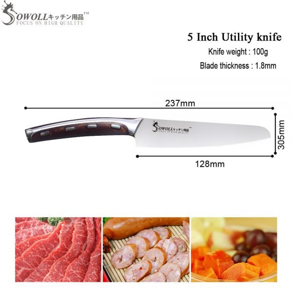 SOWOLL Brand Very Sharp And Durable 4cr14mov Stainless Steel Kitchen Knife 5 inch Utility Resin Fibre Handle Knife Cutter Tools - Image 2