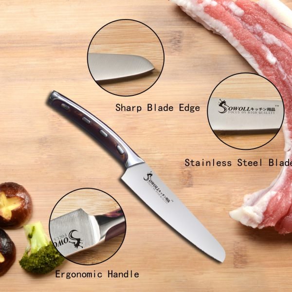 SOWOLL Brand Very Sharp And Durable 4cr14mov Stainless Steel Kitchen Knife 5 inch Utility Resin Fibre Handle Knife Cutter Tools - Image 3