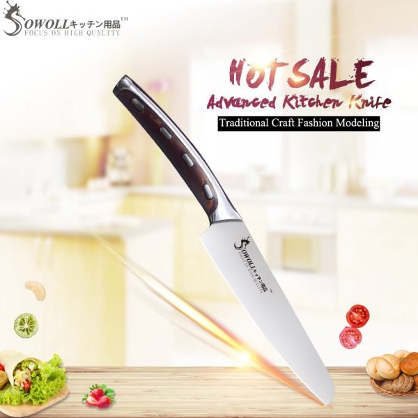 SOWOLL Brand Very Sharp And Durable 4cr14mov Stainless Steel Kitchen Knife 5 inch Utility Resin Fibre Handle Knife Cutter Tools