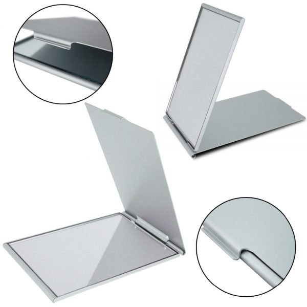 Silver Ultra-thin Foldable Makeup Mirror 1PC Rectangle Aluminium Alloy Cover Unbreakable Pocket Cosmetic Mirror 4 Sizes - Image 3