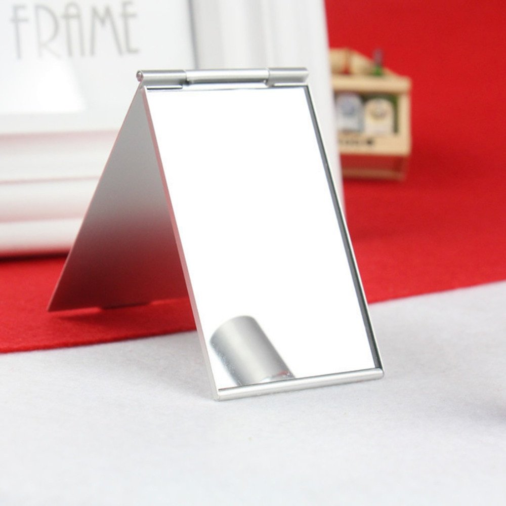 Silver Ultra-thin Foldable Makeup Mirror 1PC Rectangle Aluminium Alloy Cover Unbreakable Pocket Cosmetic Mirror 4 Sizes - Image 6