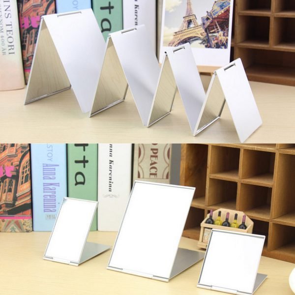 Silver Ultra-thin Foldable Makeup Mirror 1PC Rectangle Aluminium Alloy Cover Unbreakable Pocket Cosmetic Mirror 4 Sizes