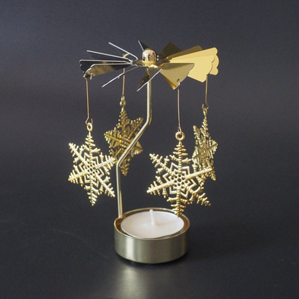 Snowflake Fluttering Shape Romantic Rotation Candlestick Candle Holders Table Desk Decor Holiday Navidad Christmas Gift for Home - Image 3