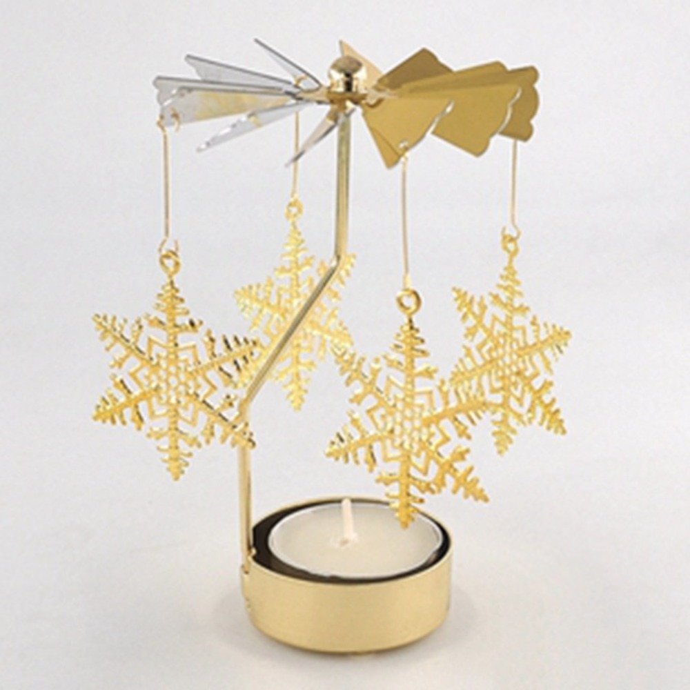Snowflake Fluttering Shape Romantic Rotation Candlestick Candle Holders Table Desk Decor Holiday Navidad Christmas Gift for Home