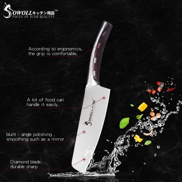 Sowoll 3 Piece Stainless Steel Kitchen Knife Set 5 6 7 inch Resin Fibre Handle High Carbon Blade Utility Chef Chopping Knives - Image 3