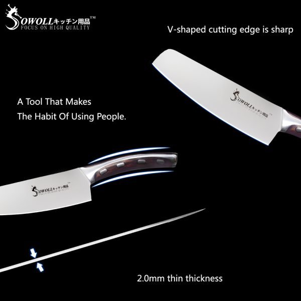 Sowoll 3 Piece Stainless Steel Kitchen Knife Set 5 6 7 inch Resin Fibre Handle High Carbon Blade Utility Chef Chopping Knives - Image 4