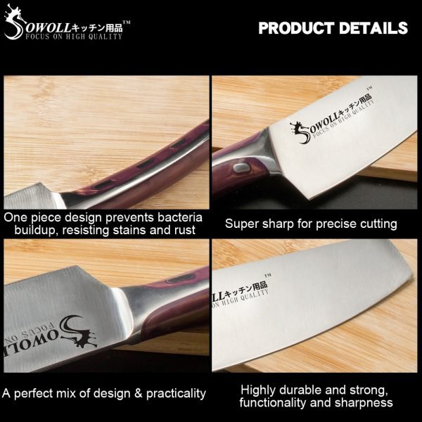 Sowoll 3 Piece Stainless Steel Kitchen Knife Set 5 6 7 inch Resin Fibre Handle High Carbon Blade Utility Chef Chopping Knives - Image 5