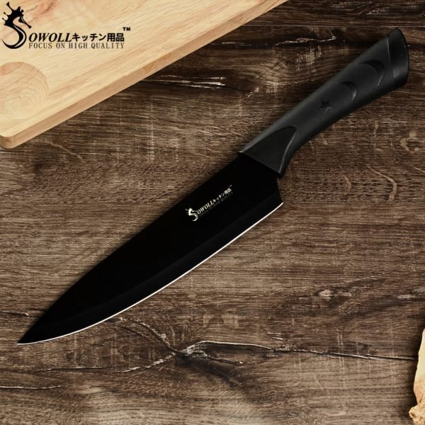 Sowoll Fashion Black Stainless Steel Kitchen Knife Set Germany Steel Ultra Sharp Blade Kitchen Knive 7Cr17 Kitchen Tools 6 PCS - Image 4