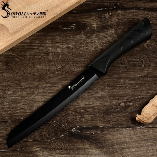 Sowoll Fashion Black Stainless Steel Kitchen Knife Set Germany Steel Ultra Sharp Blade Kitchen Knive 7Cr17 Kitchen Tools 6 PCS - Image 5