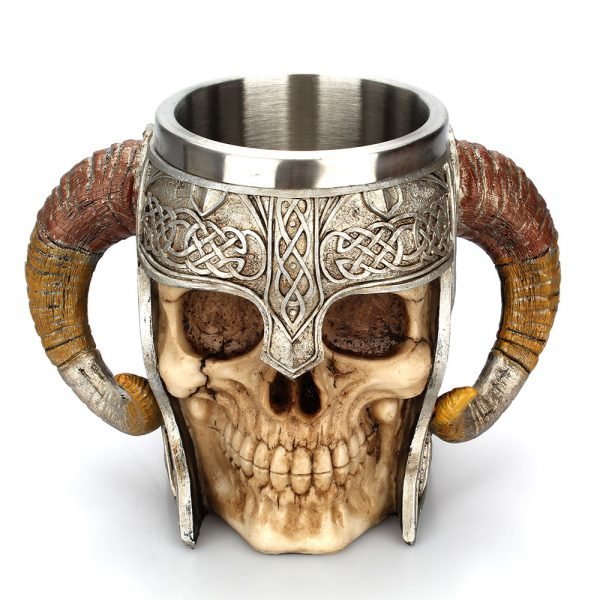 Stainless Steel Skull Mug Viking Ram Horned Pit Lord Warrior Beer Stein Tankard Coffee Mug Tea Cup Halloween Bar Drinkware Gift - Image 2